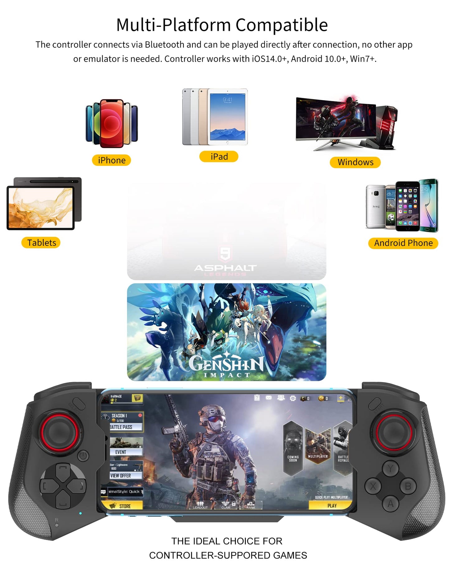 Mobile Game Controller for iPhone Android PC Steam Direct Play 15 Hours Playtime Phone Gamepad Joystick