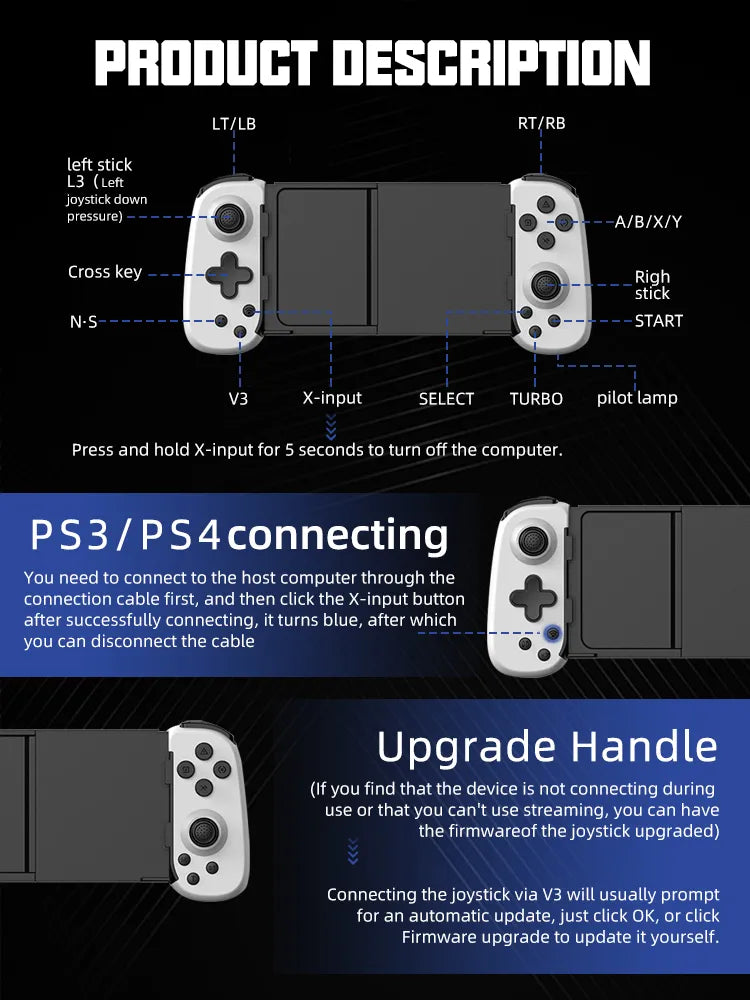 VILCORN Streaming Gaming Controller Support for PS4/Xbox Game Mobile Gamepad With Six Axis Gyroscope for Android/IOS Smartphone